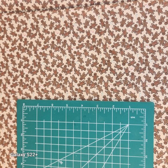 Gingerbread Man Candy Cane Christmas Holiday Printed Fabric Beige Brown Red Gree - Picture 4 of 7